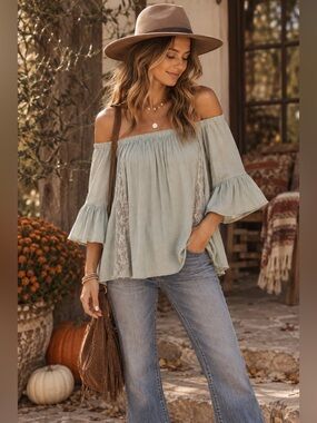 Saltwater Luxe Off Shoulder Lace Boho Top